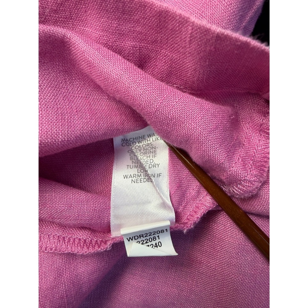 J Jill Linen Shirt Dress Medium Pink Short Sleeve Button Front Pockets Coastal - Picture 11 of 15
